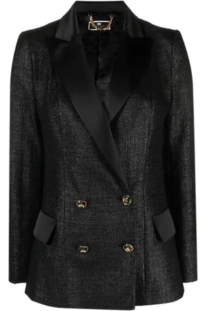 Elisabetta Franchi Double-breasted laminated-tweed blazer