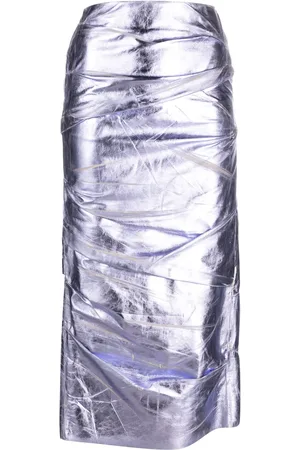 The Attico Distressed metallic-leather midi skirt