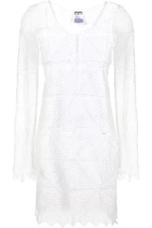 CHANEL Crochet-knit fitted dress