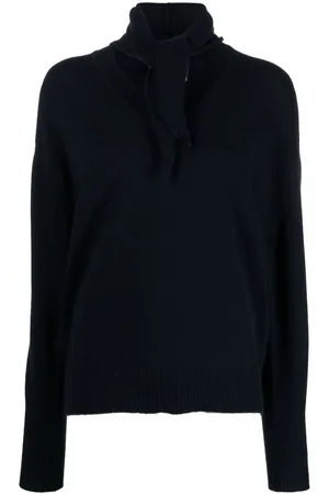 Plan C Attached-scarf fine-ribbed jumper