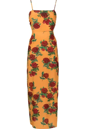 AMIR SLAMA Rose-pattern silk midi dress