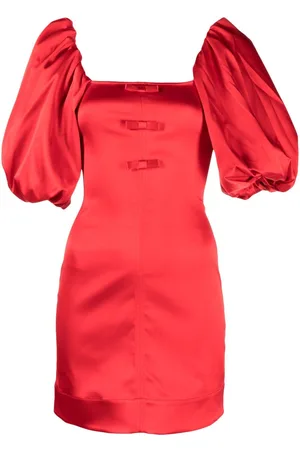 Ganni Double-satin puff-sleeve minidress