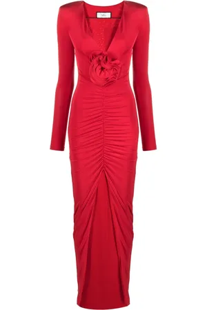 NISSA Floral-appliqué ruched maxi dress