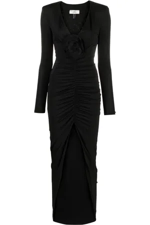 NISSA Floral-appliqué ruched maxi dress