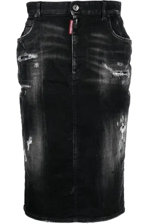 Dsquared2 Distressed-effect logo-patch midi skirt