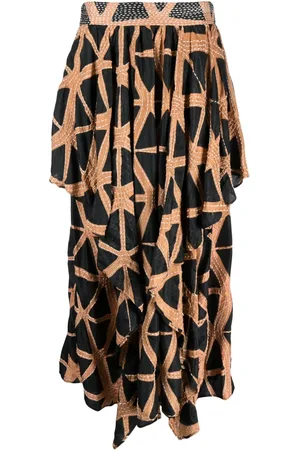 ULLA JOHNSON Abstract-print asymmetric silk midi skirt