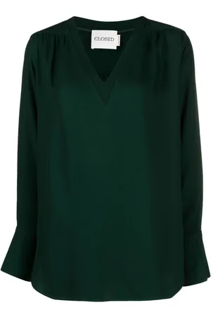 Closed V-neck ruffle-detail blouse