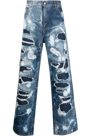 John Richmond Ripped-detail wide-leg jeans
