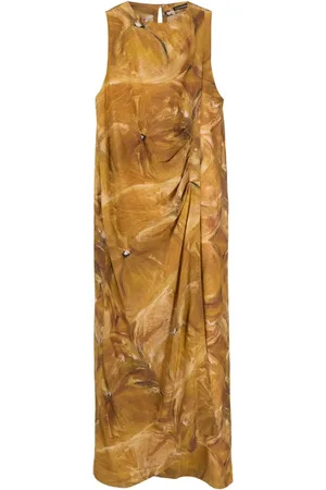 HANDRED Painterly-print draped sleeveless tunic