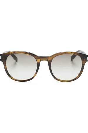 Saint Laurent Logo-engraved round-frame sunglasses