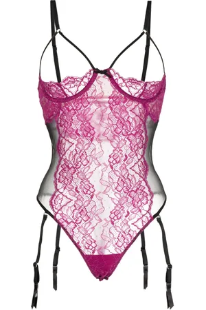 FLEUR DU MAL Roxy lace peekaboo garter bodysuit