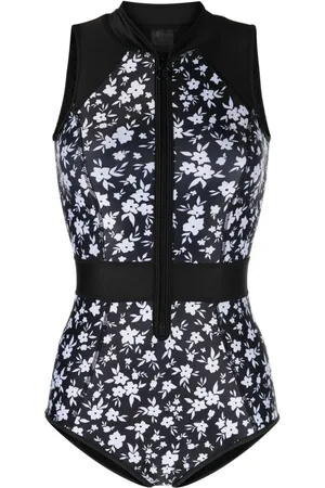 Duskii Floral-print zip-up swimsuit