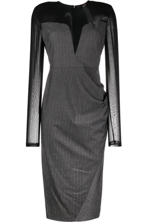 Twin-Set Pinstripe-pattern ruched midi dress