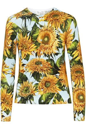 Oscar de la Renta Sunflower-print knitted cardigan
