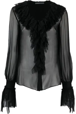 Alberta Ferretti Semi-sheer ruffled silk blouse