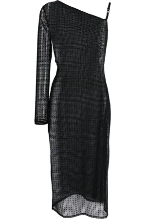 Courrèges Asymmetric semi-sheer midi dress