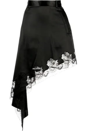 JNBY Lace-trim asymmetric midi skirt