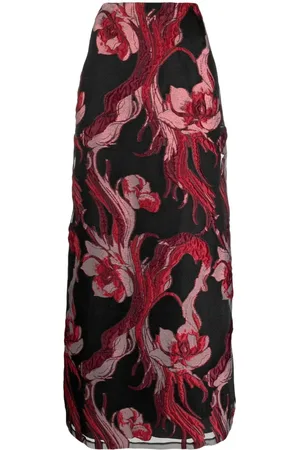 Alberta Ferretti Floral-appliqu?? jacquard midi skirt