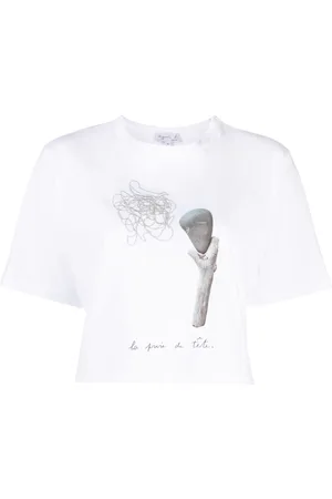 AGNÈS B. Illustration-print cotton cropped T-shirt