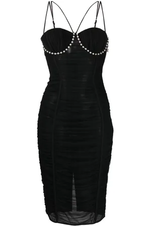 Elisabetta Franchi Pearl-embellished tulle midi dress