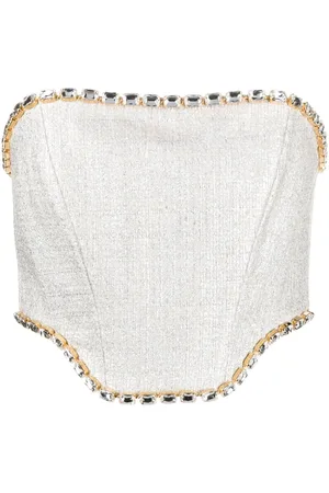 Elisabetta Franchi Rhinestone-embellished tweed bustier-style top