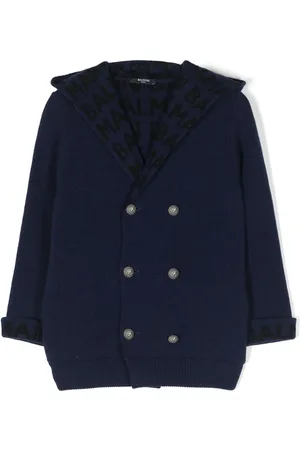 Balmain Intarsia-knit logo double-breasted cardigan