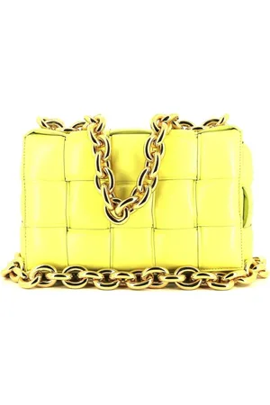 Bottega Veneta Point Medium Tote Seagrass Leather Neon Yellow