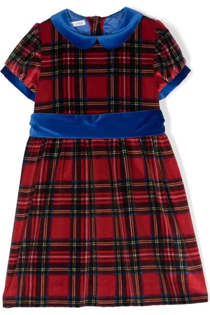 JESURUM BABY Plaid-check velvet flared dress