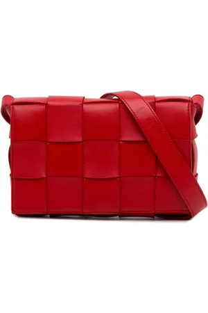 Bottega Veneta Hop Small Intrecciato-leather Shoulder Bag in Red