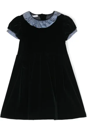JESURUM BABY Ruffled-trim short-sleeve velvet dress