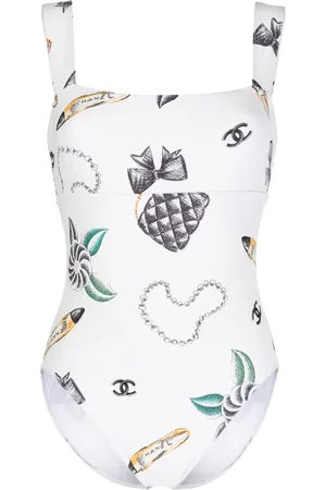 CHANEL 1990-2000s Icons-print square-neck swimsuit