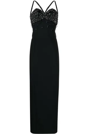VERSACE Crystal-embellished satin maxi dress