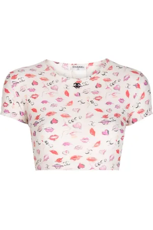 CHANEL 1995 lip-print cropped T-shirt