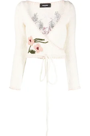 Dsquared2 Floral-embroidery wrap cropped cardigan
