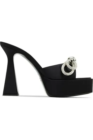 Mach & Mach Double Bow embellished satin platform mules