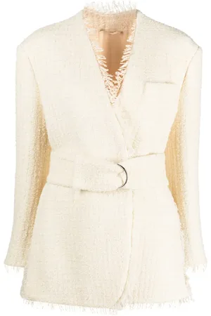 DEL CORE Frayed-detailing belted-waist blazer