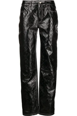 Marine Serre Embossed straight-leg leather trousers
