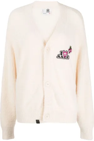 A Bathing Ape Logo-appliqué textured cardigan