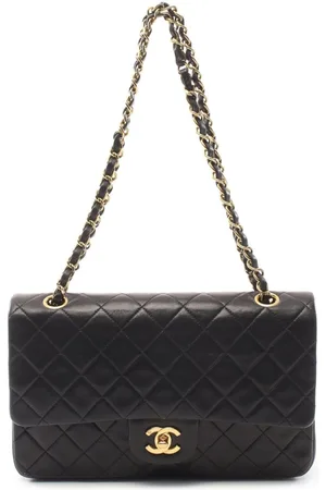 Vintage CHANEL CC Wild stitch Square tote Handbag black leather - VERY GOOD