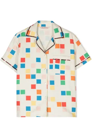 The Animals Observatory Logo-embroidered geometric-print shirt