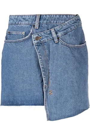 KSUBI Logo-tag asymmetric denim miniskirt