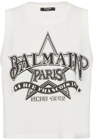 Balmain Western-print cropped tank top