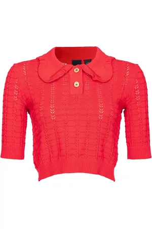 Pinko Pointelle-knit cropped polo top