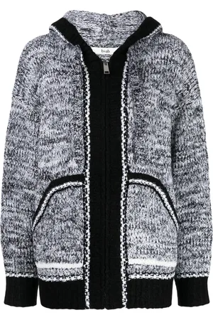 B+AB Contrasting-trim mélange hooded cardigan