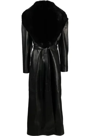 MAGDA BUTRYM Faux-fur collar leather belted coat