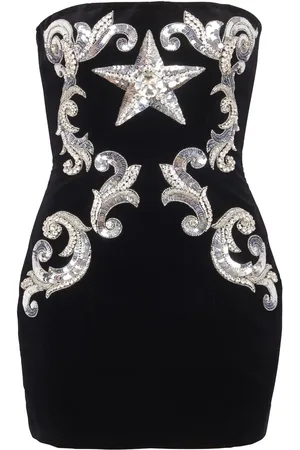 Balmain Embroidered-star bandeau cotton minidress