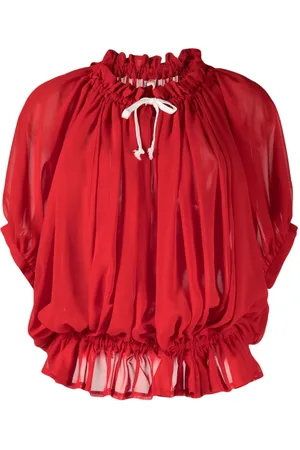Comme des Garçons Contrasting-bow ruched semi-sheer blouse