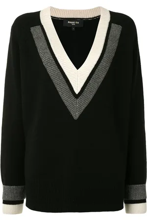 Paule Ka Knitted V-neck panel detail jumper