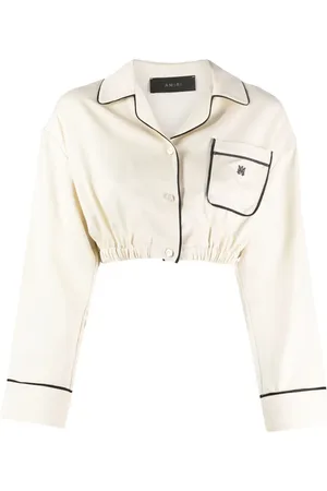 AMIRI Logo-embroidered satin-finish cropped shirt
