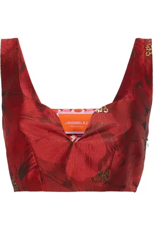 La DoubleJ Baia floral-jacquard crop top